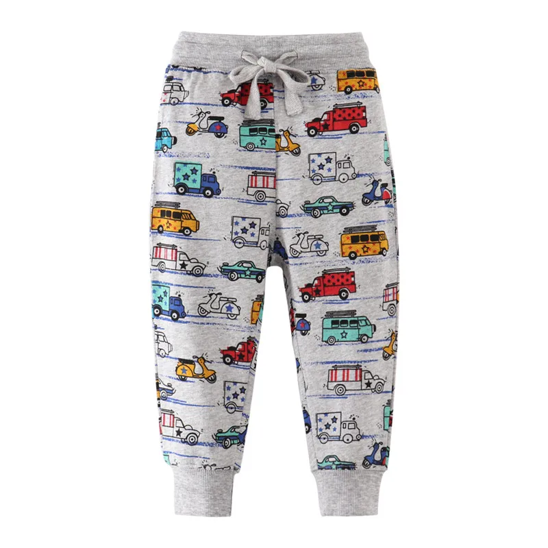 

Jumping Meters Applique Cars Children Boys Sweatpants Autumn Spring Baby Boys Clothes Drawstring Trousers Kids Boys Full Pants