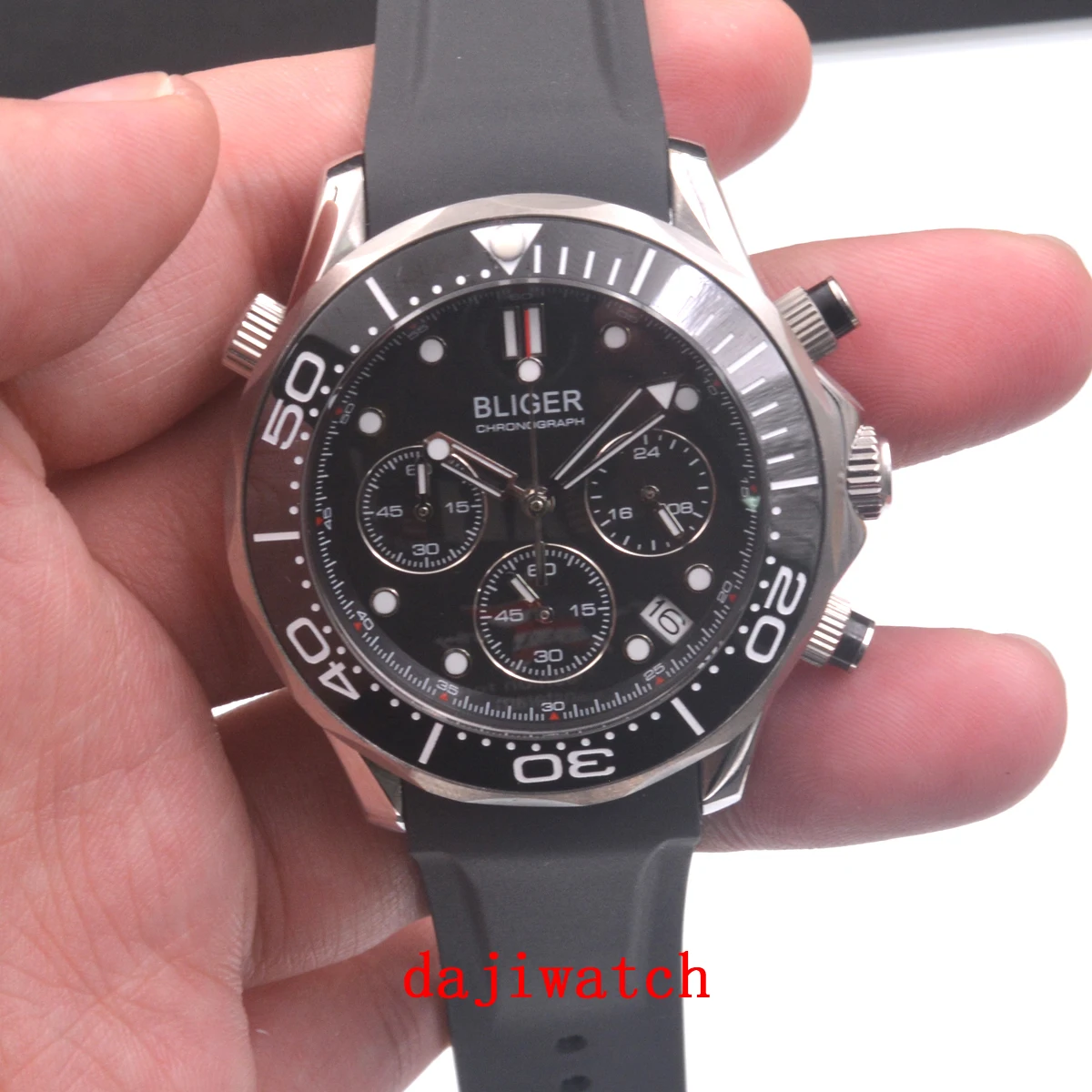 CoRGEUT41mm Bliger Повседневная мода GMT черный циферблат Мужские кварцевые часы, сапфировое стекло, вращающаяся керамическая панель, черный нейлон Rubb