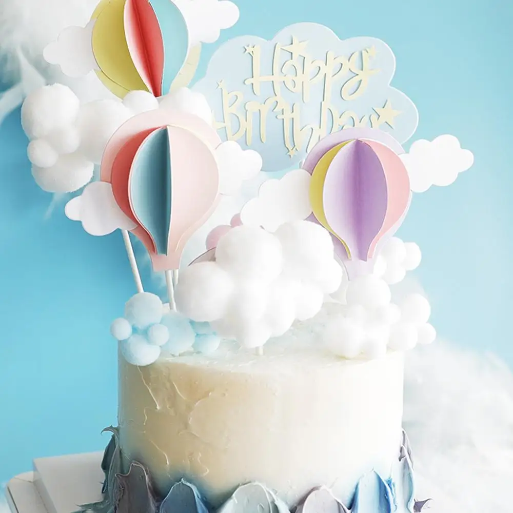 5 штук/упаковка с маленькими пушистыми помпончиками для облако торт Топпер Happy