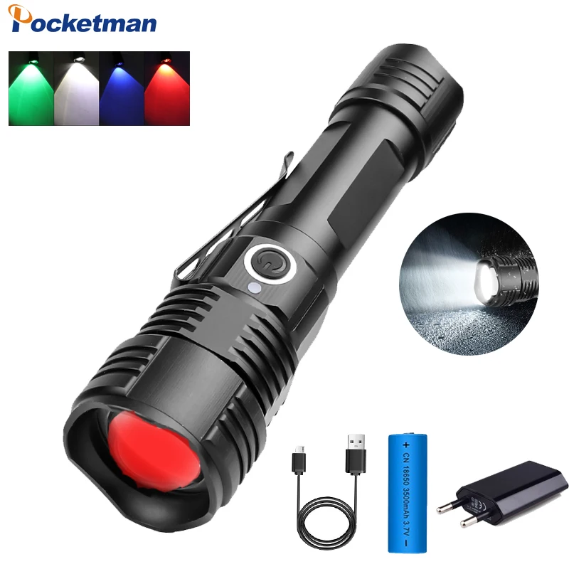 

4 Color in 1 Multi-Color Flashlight Torch with Red Green Blue White Light Zoomable Tactical Flashlight Multi-Functional Lamp