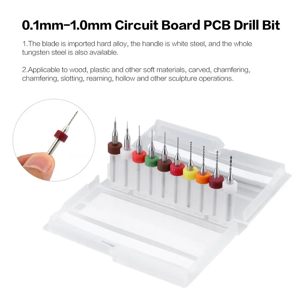 Гравировка дрель 10 шт./компл. твердого сплава маленький сверло 0,1 мм-1,0 мм Монтажная плата PCB сверло импортные фиксированный-сверло с цилиндрическим хвостовиком