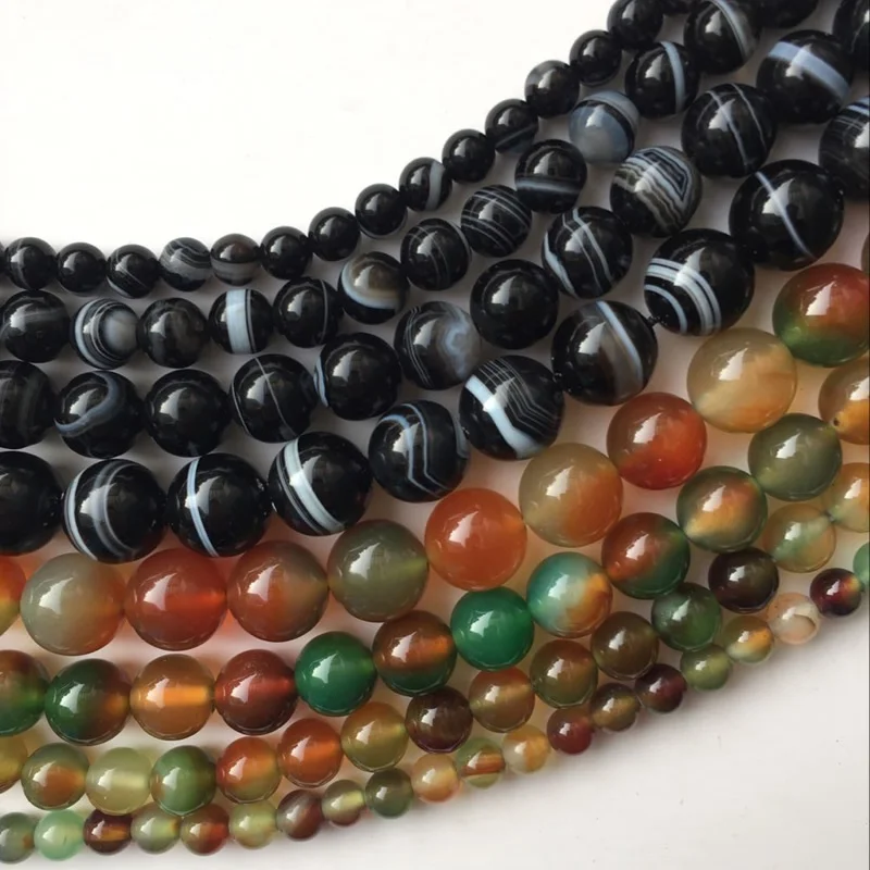 

6-12mm Striped Agat Natural Stone Beads For Beading brown black Wholesale Beads For Jewelry DIY Bracelet Strand Accessories