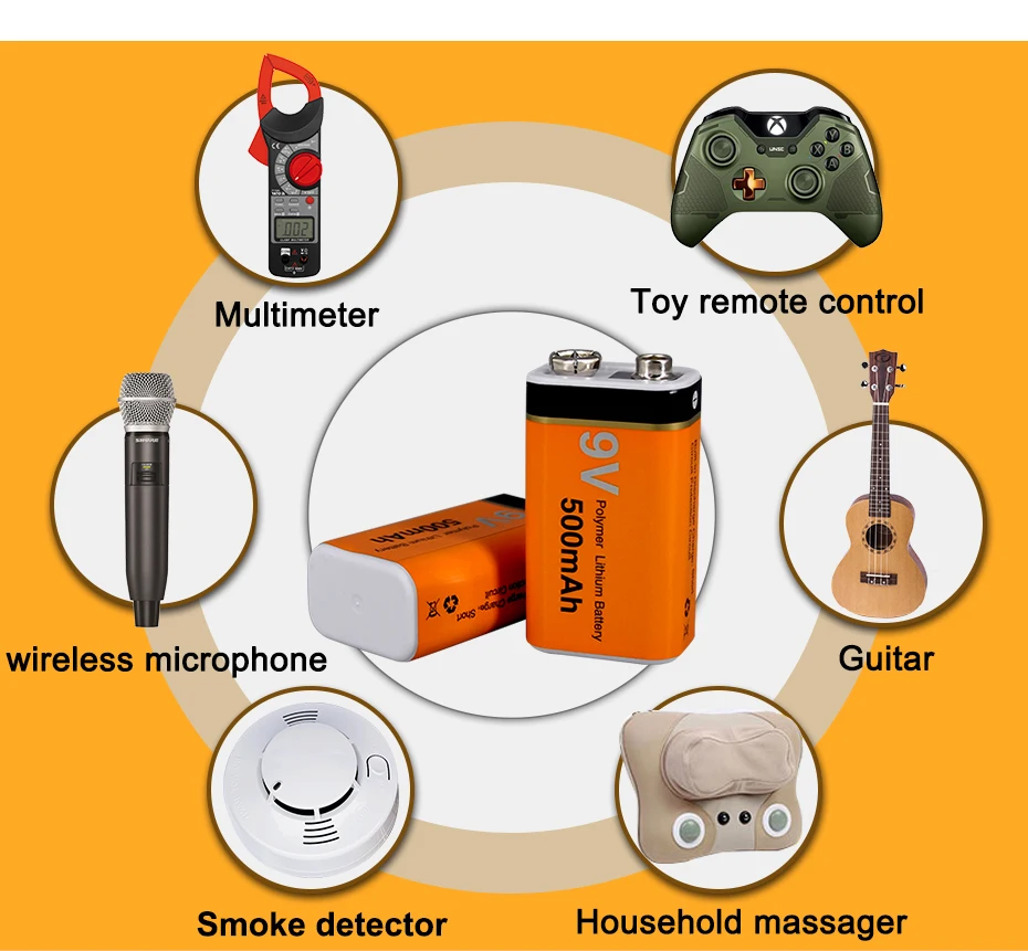 PALO 9V Rechargeable Battery 500mAh 9V Lithium rechargeable battery 9v 6f22 Li-ion batteries for Mrophone 9v Battery