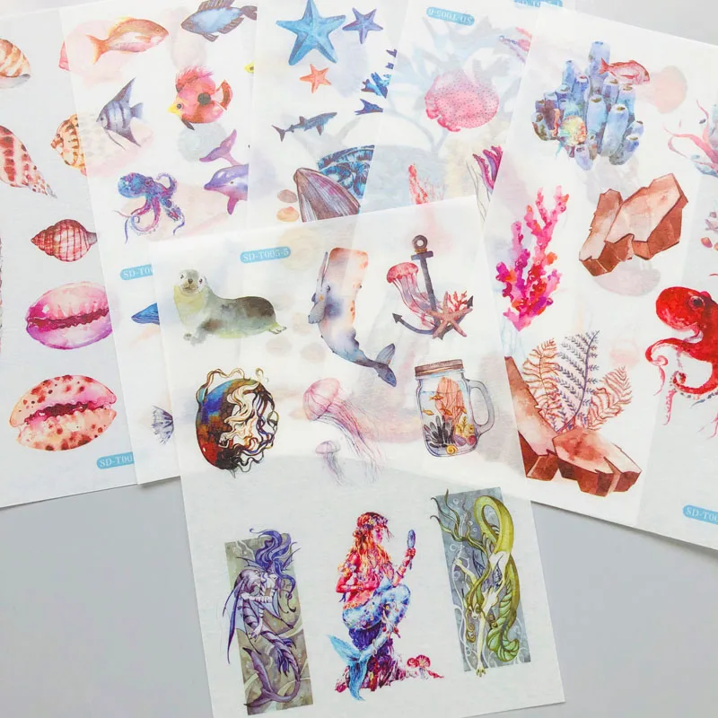 6 листов/упаковка морской Кит оболочки Русалка Медузы бумажная наклейка для творчества декоративные украшения