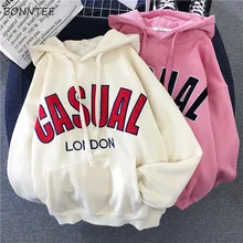 Женские толстовки с капюшоном, с буквенным принтом, плотные, бархатные, теплые, с карманами, с капюшоном, для женщин, высокое качество, корейский стиль, Harajuku, Женский пуловер для отдыха