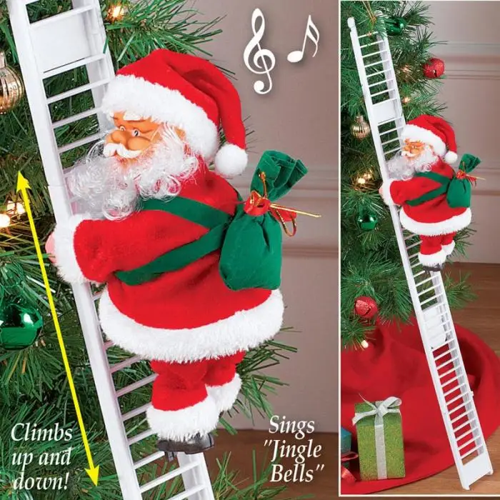 Lovely Christmas Santa Electric Climbing Ladder Santa Claus Christmas Figurine Ornament Decoration Gifts Christmas Tree Decor