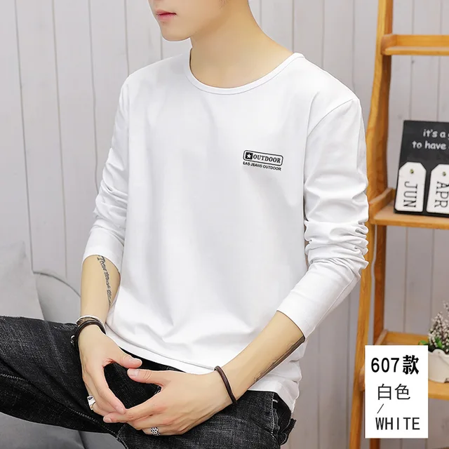 Spring and Autumn long-sleeved T-shirt base shirt men's clothes trendy loose ins sweater couple wear all-match solid color