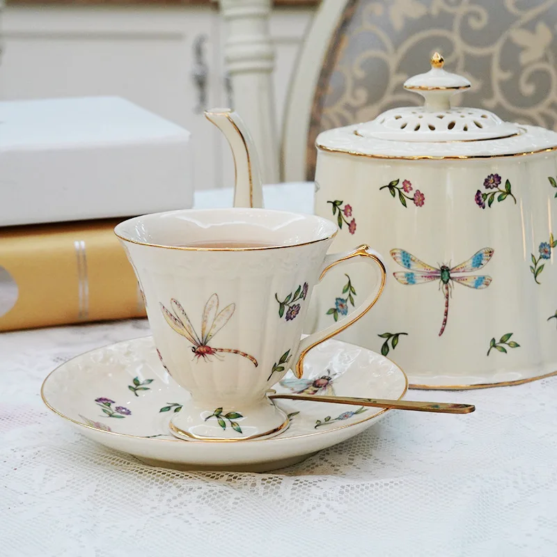 

Ceramic coffee pot cup dragonfly bee butterfly afternoon tea set cup and saucer English tea set teapot
