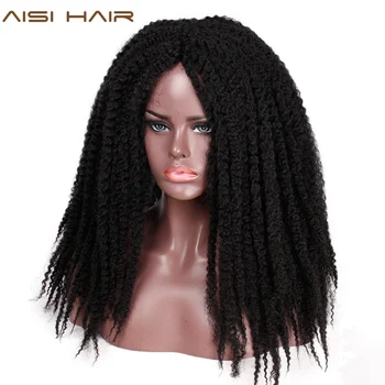 

AISI HAIR Dreadlock Marley Braids Ombre Braiding Hair Wig Synthetic Afor Kinky Curly Wig Black Ombre Brown for Women/Men
