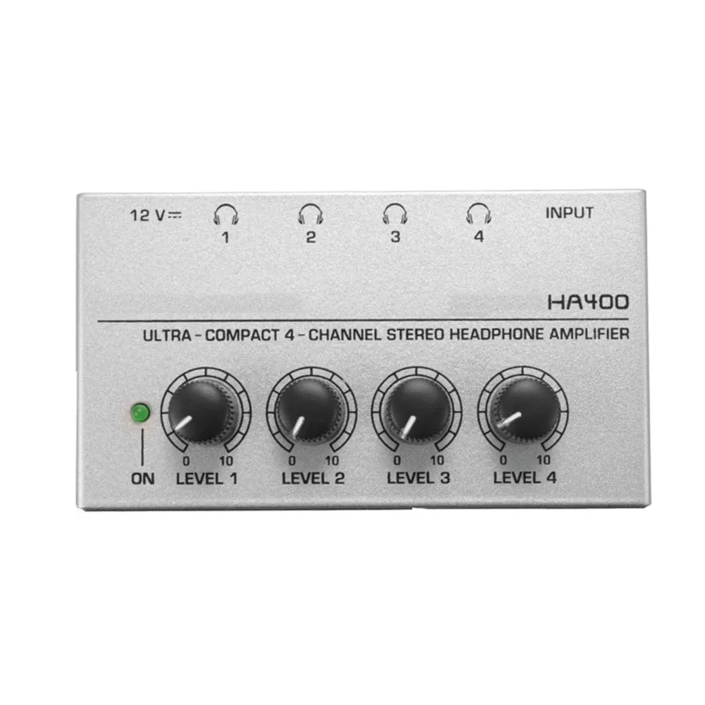 Kebidu HA400 Ultra-Compact 4 Channel Headphone Audio Stereo Amp Microamp Amplifier with EU Adapter for Music Mixer Recording