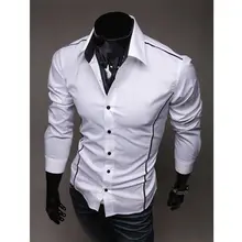 New Fashion Men Slim Fit Dress Shirt Button Down Casual Long Sleeve Regular Gentleman Top Shirts Black White Gray