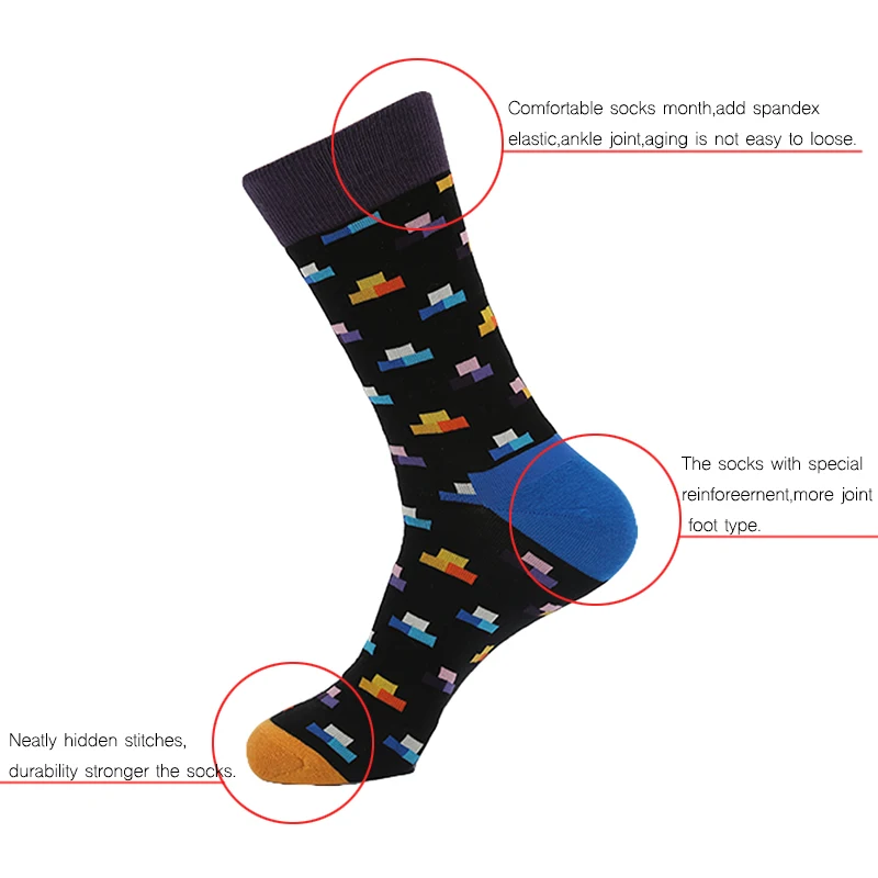 VPM, Подарочная коробка, цветные мужские носки из чесаного хлопка, деловые носки Harajuku, крутые Черные Серые сетчатые носки Тетрис, 5 пар/лот