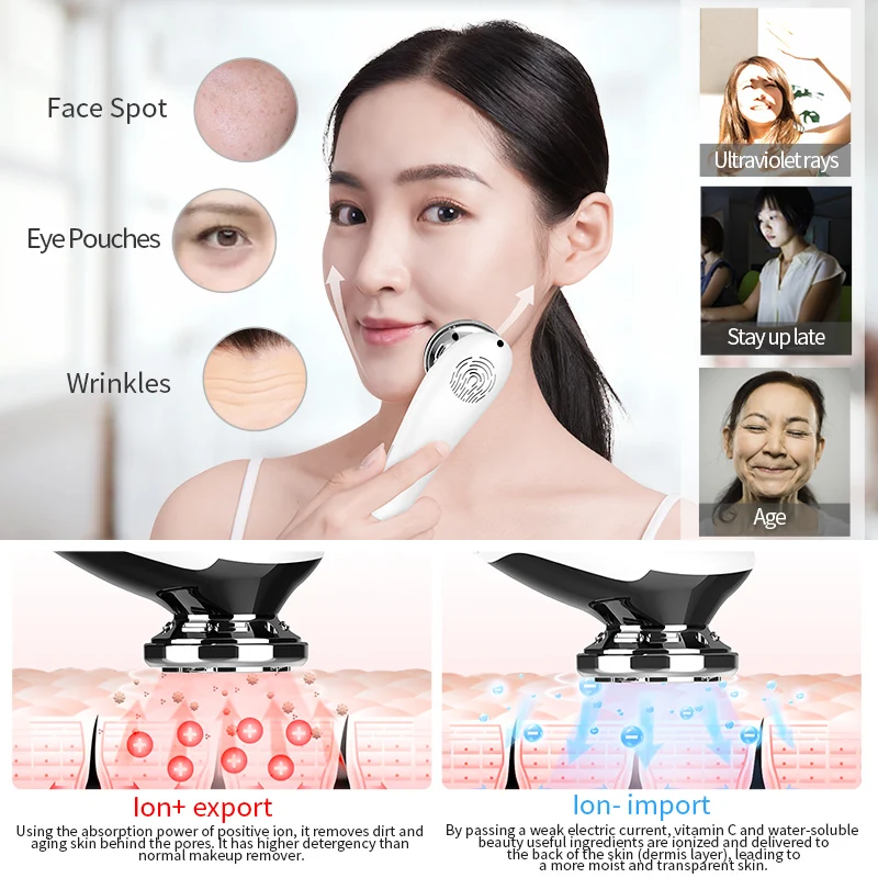  EMS LED light therapy Sonic Vibration Wrinkle Remover Facial Massage With ION And Photon Function H