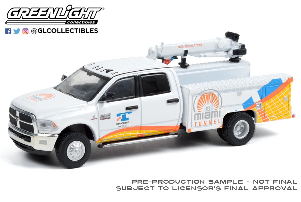 

GreenLight 1:64 2015 RAM 3500 DUALLY CRANE TRUCK Port of Miami Tunnel Collection diecast simulation model car toys