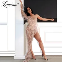 Сексуальные Платья с перьями на одно плечо для выпускного вечера, блестящие вечерние платья, вечерние платья, вечернее платье Abendkleider