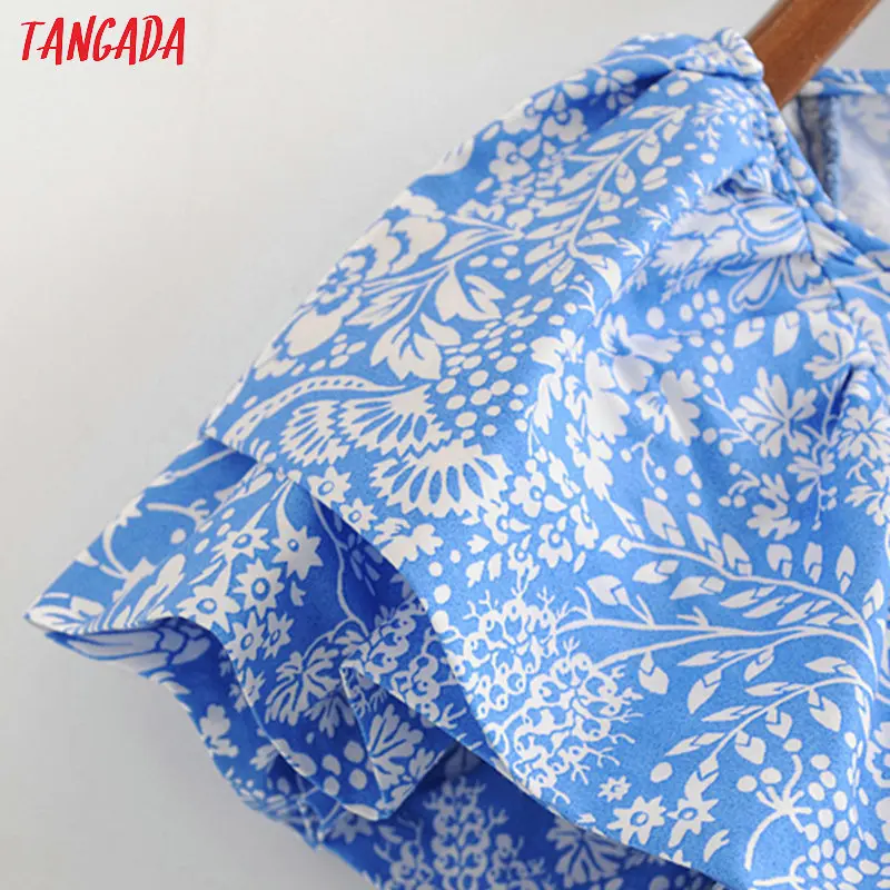 Tangada летнее модное женское синее платье с цветочным принтом и оборками, мини-платье с коротким рукавом, винтажное короткое платье vestidos 3H257 Tangada летнее модное женское синее платье с цветочным принтом и оборками, мини-платье с коротким рукавом, винтажное короткое платье vestidos 3H257