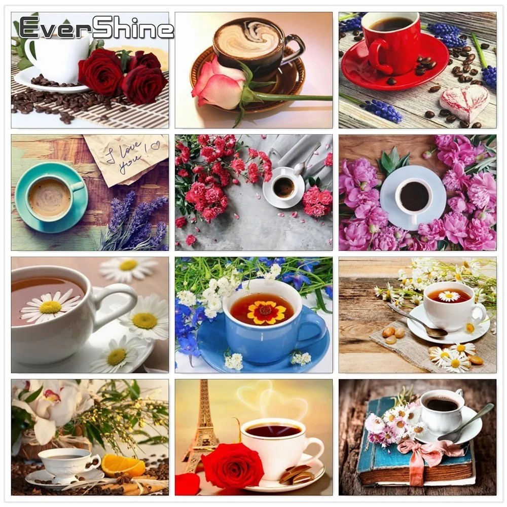 EverShine Diamond Painting Coffee Pictures Of Rhinestones Embroidery Scenery Mosaic Cross Stitch Home Decor | Дом и сад