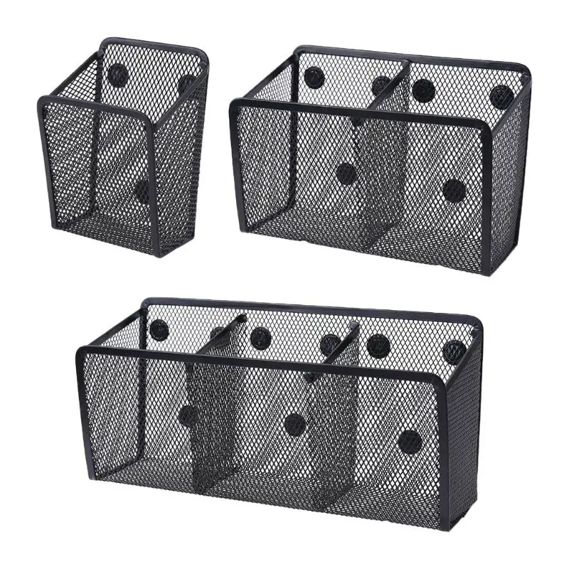 Cesta caja de almacenamiento magnética de malla de alambre de Metal, pizarra, lápiz de tiza, maquillaje, 19QA