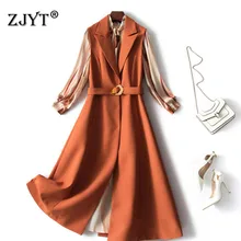 

Elegant Fashion Spring Vestidos Office Lady Notched Collar Vest Long Sleeve Print Midi Dress Suit 2 Piece Set Casual Robe Femme