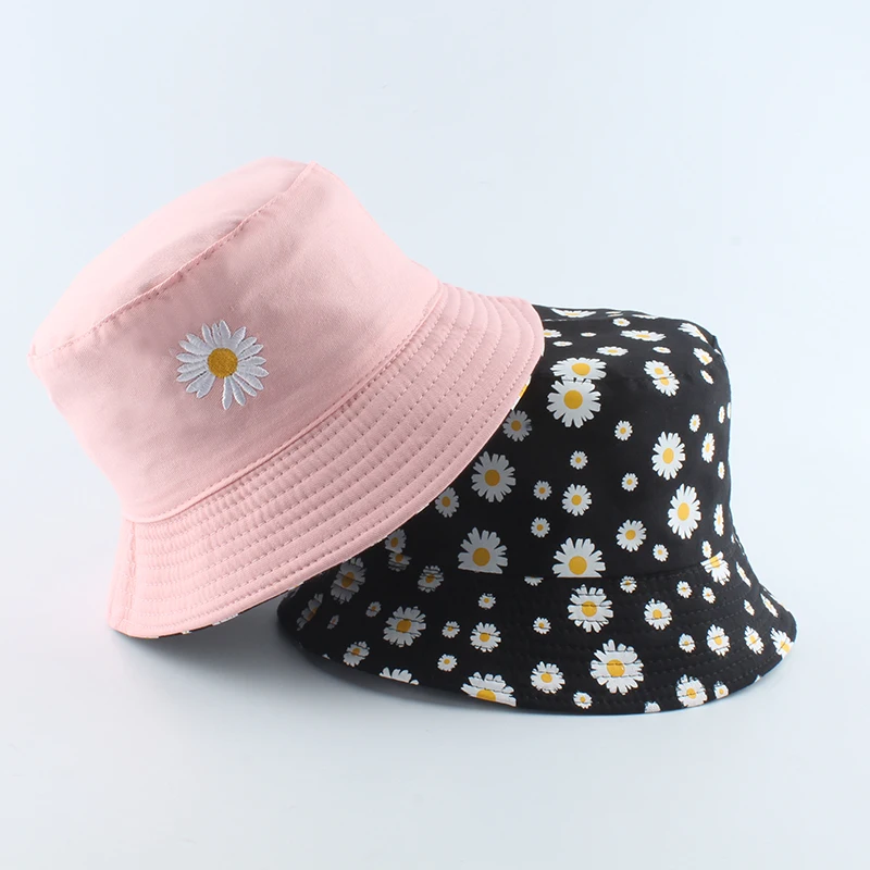 Sun hats Fisherman hat Bucket hats Sun hat Summer Daisies Bucket Hat Women Fashion Cotton Beach Sun Hats Reversible Bob chapeau Femme Floral Panama Hat Fisherman