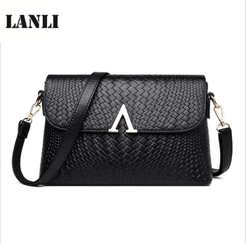 

LAN LI New Summer Solid Fashion Women Shoulder Bag Pu Leather Chain Handbag Diagonal Woven pattern Soft Mom bag Small bag