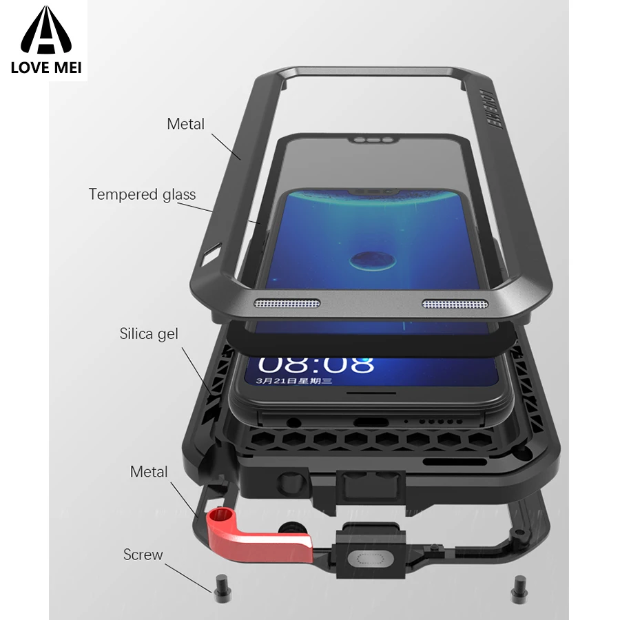 Love Mei Metal Armor Case For Huawei P20 Lite(Nova 3E) Cover Aluminum Shockproof Waterproof Case For Huawei Nova 3E(P20 Lite