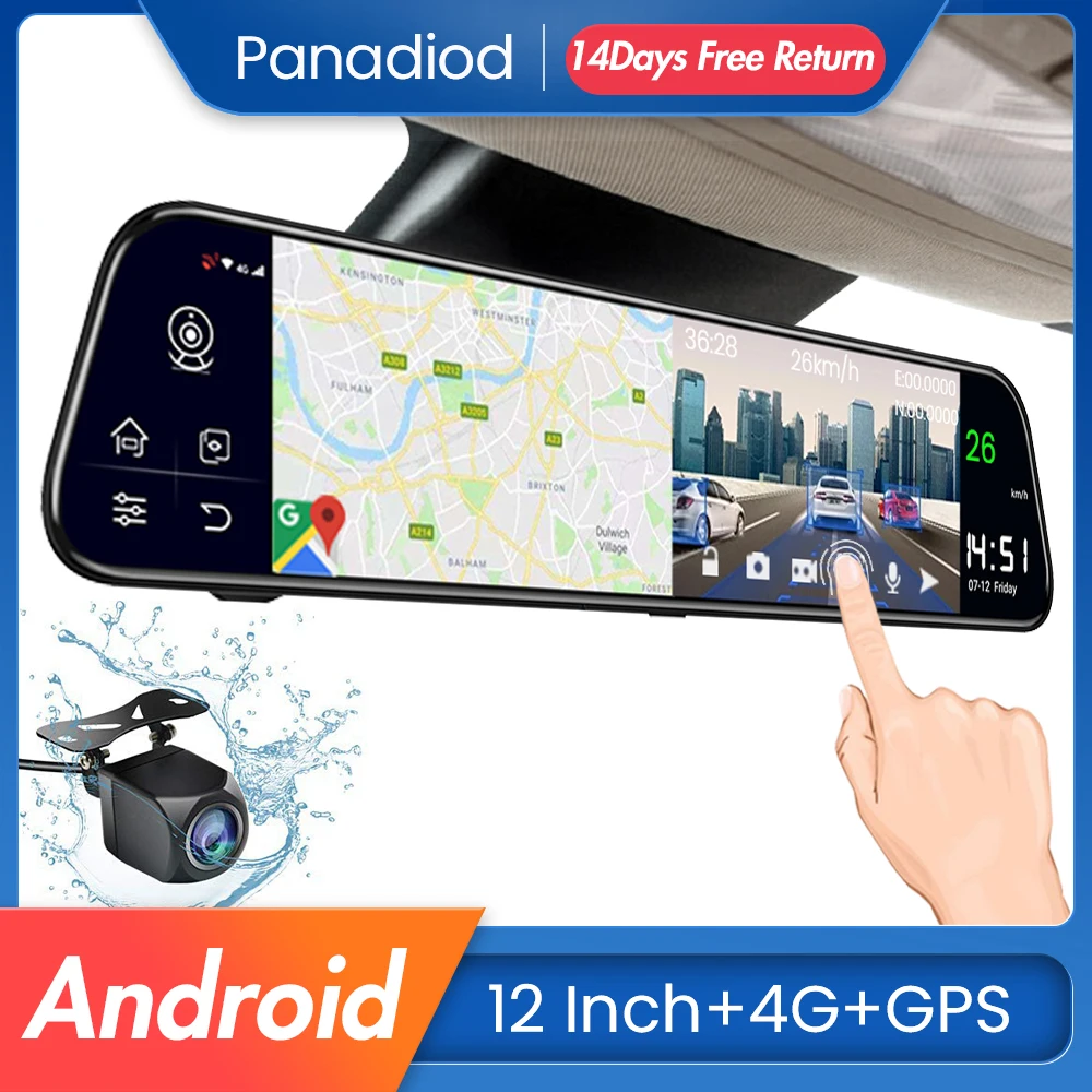 12 Inch Car DVR Android 8.1 4G WiFi GPS Navigation Rearview Mirror Auto Recorder Car DVR Mirror