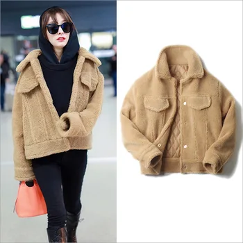 

winter new brown loose Korean version thickened warm wool coat cotton jacket with pockets