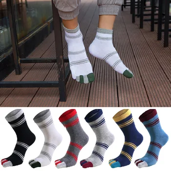 

A pair Fashion Cotton Men Toe Socks Casual Colorful Male Socks Sweat Breathable Crew Socks Deodorant dark blue finger socks