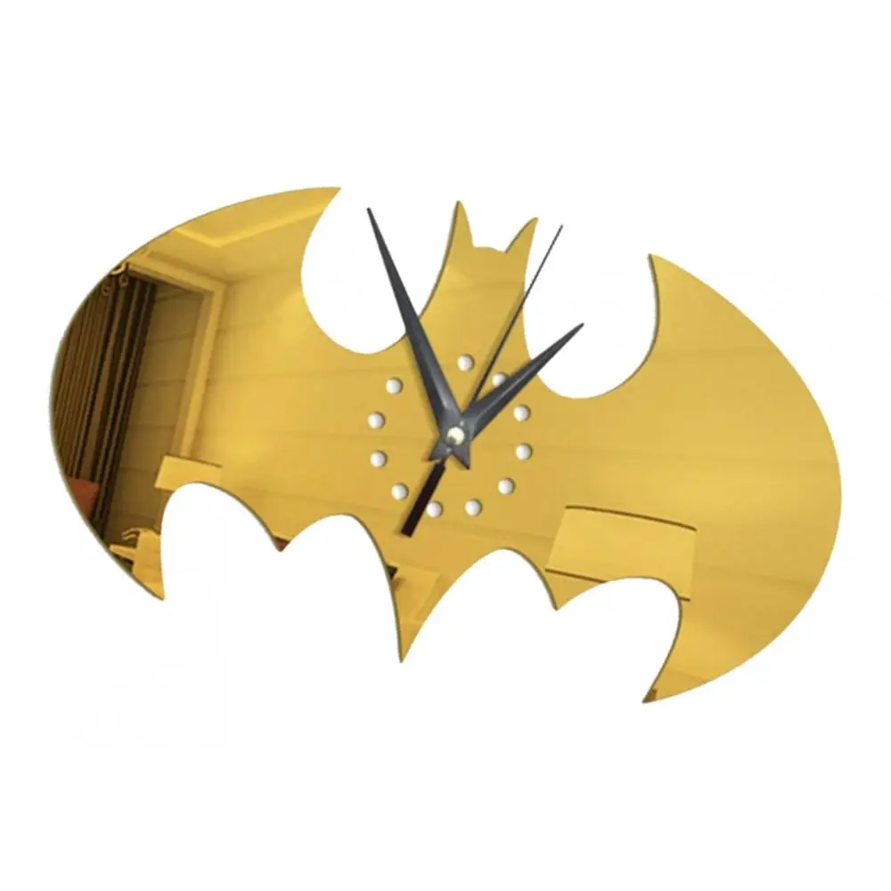 Acrylic Bat Shape Wall Clock Wall Sticker Mute Clock Home Art Decor