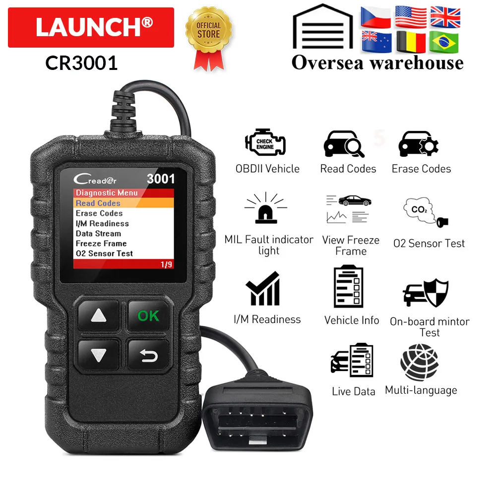 LAUNCH X431 CR3001 Full OBD2 Scanner OBD 2 Engine Code Reader Creader 3001 Car Diagnostic tool PK CR319 AD310 ELM327 Scan tool