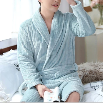 

2020 Men Casual Kimono Bathrobe Autumn Winter Flannel Long Robe Thick Warm Sleepwear Nightgown Male Loose Home Wear Home Clothes