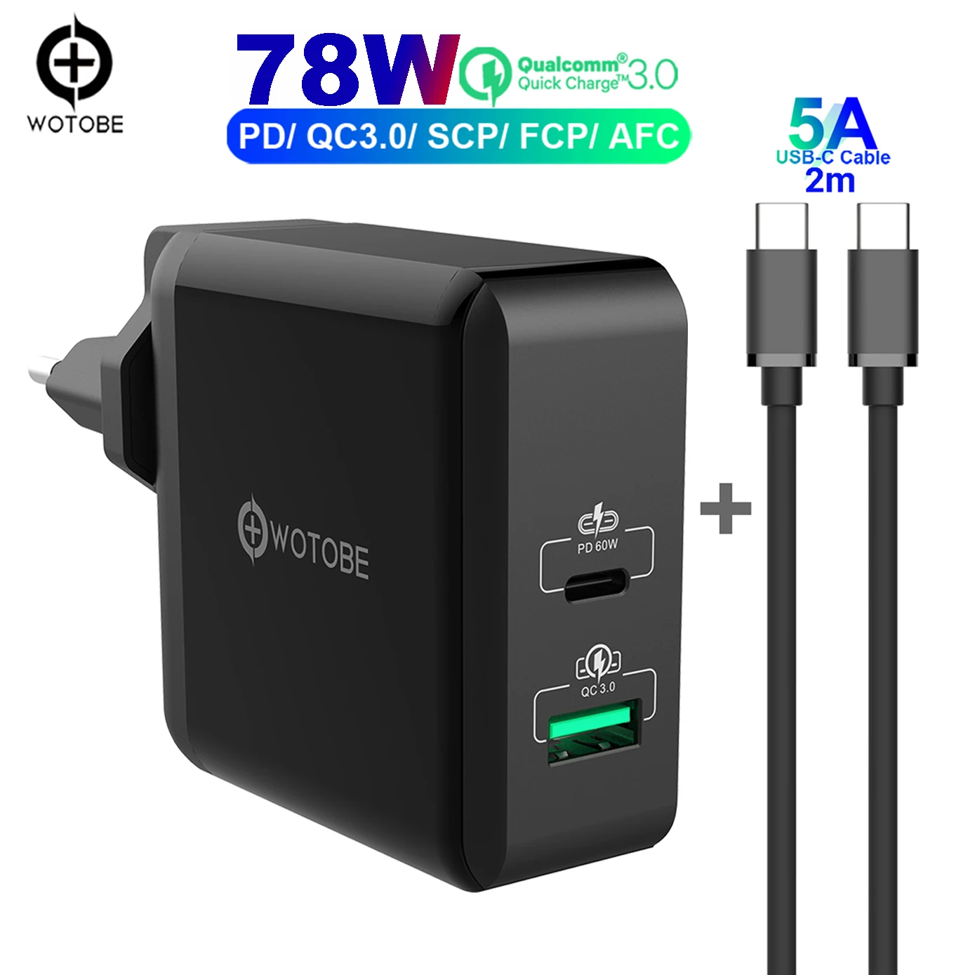 2 порта USB-C настенное зарядное устройство 1 порт PD60W и QC3.0/SCP/AFC 22 5 W USB C кабель для huawei
