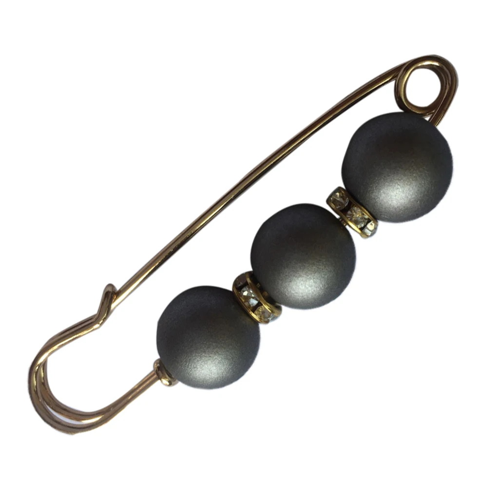 Scarf Clip 3 ABS Pearl Diamante Spacer Ornament Pin Brooch Valentines Gift