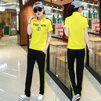 

Short Sleeve Trousers Female Summer Slim Fit Running Sports Suit Leisure