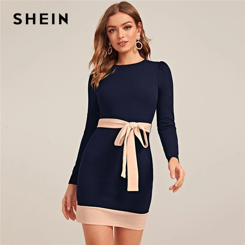 Женское двухцветное облегающее платье SHEIN весеннее короткое офисное карандаш с