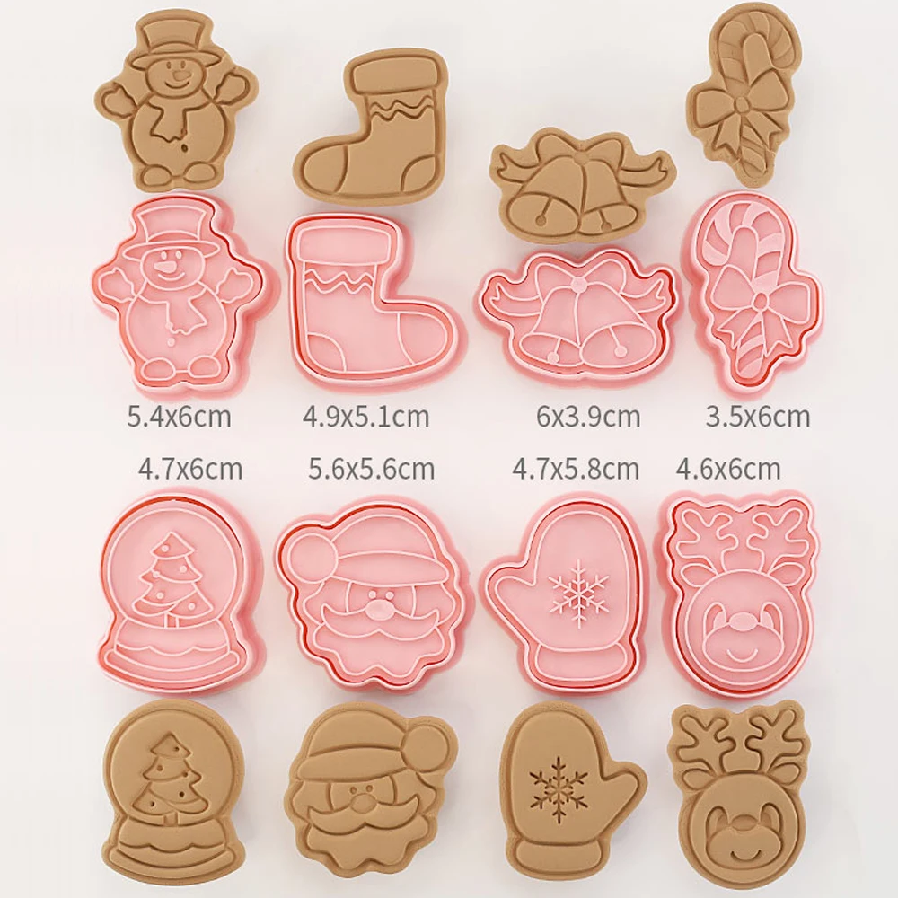 8Pcs/Set Biscuit Mold Christmas Santa Claus Elk Crystal Ball Shape Cookie Stamp Cookie Cutter Icing Fondant Cake Decoration Tool