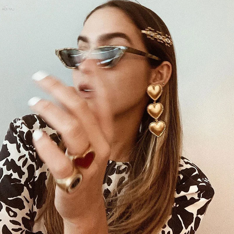 

AOMU Korea New Punk Earrings For Women Metal Gold Color Heart Shape Geometric Statement Dangle Drop Earrings Jewelry Set
