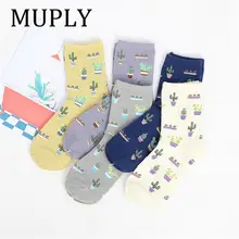 Ножка 22-25 см носки с кактусами модные повседневные растения мяч кактус Harajuku сиреневый лимон мясистые суккуленты девушка подарок сад