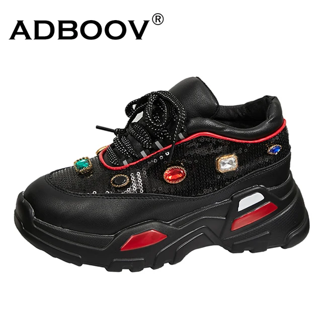 US $29.99 ADBOOV Sequin Gemstone Fashion Sneakers For Women Synthetic Leather Chunky Shoes Woman Sneakers Sap