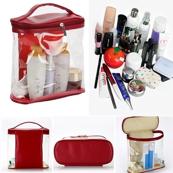 

Waterproof Women Cosmetic Bag Large Capacity Travel Organizer Beauty Product Female Makeup Bag Transparent Toiletry Wash Bag Red