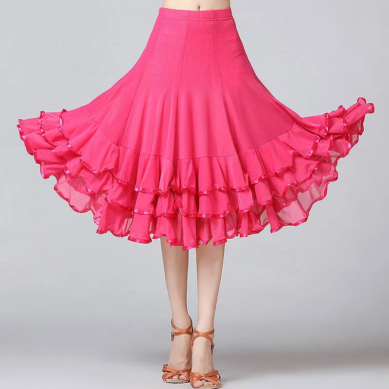 Женские юбки для бальных танцев, женские современные юбки для танцев, костюмы для танго выступление, национальный стандарт, юбки для танцев - Цвет: Rose Red