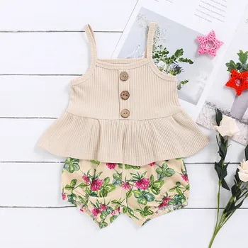 

Summer Kids Baby Girl Outfit Tank Top Vest Floral Shorts 2Pcs Baby Girls Summer Clothes Sets Button Fashion Toddler Girl Sunsuit