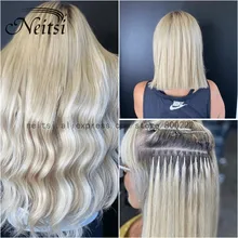 Neitsi-cápsulas de queratina rectas, cabello humano de fusión, máquina de punta en U, extensiones de cabello Natural Remy pre-adhesivo, 16 