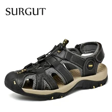 SURGUT/Классические мужские мягкие сандалии; удобная летняя обувь; кожаные шлепанцы; пляжные мягкие мужские туфли в римском стиле; большие размеры