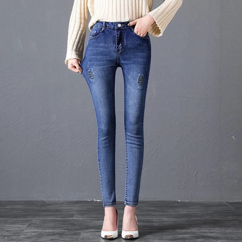 Женские джинсы с высокой талией, узкие Стрейчевые джинсы, обтягивающие джинсы с эффектом пуш-ап, женские повседневные длинные штаны - Цвет: Deep Blue