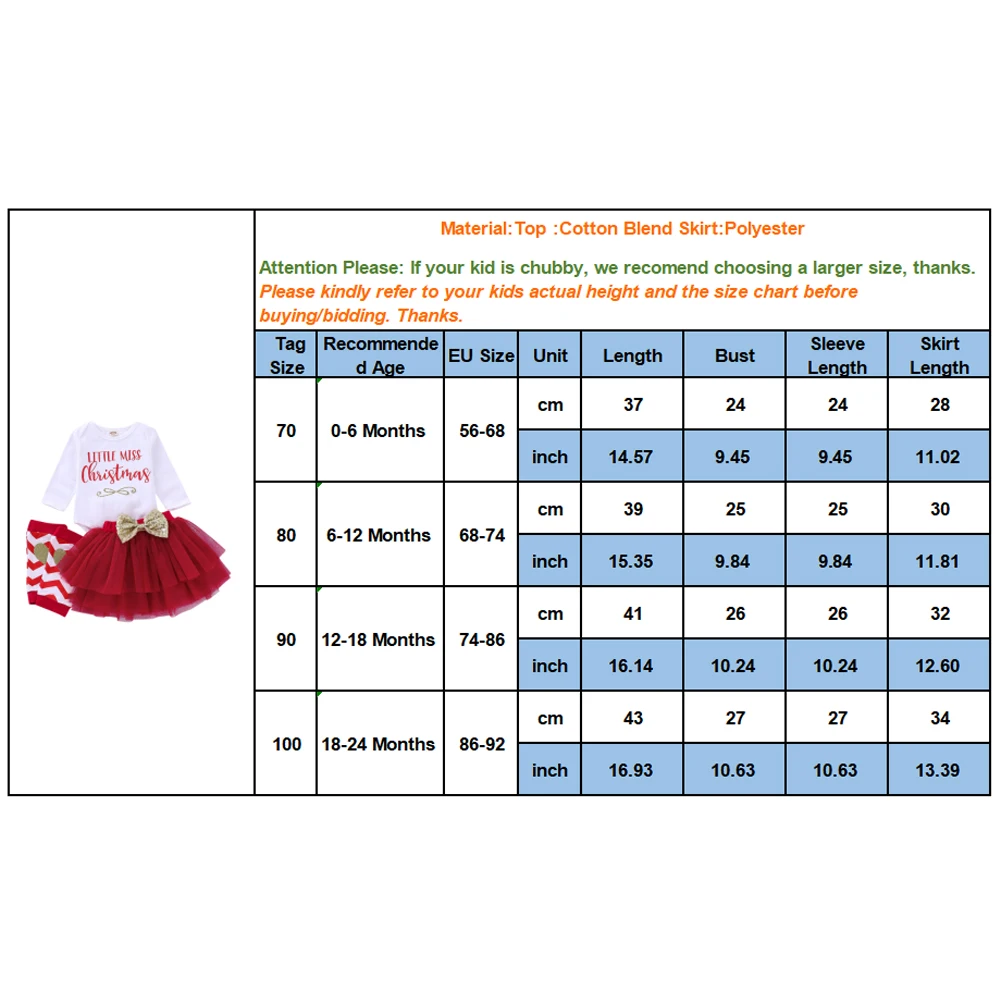 Najtaniej Strój bożonarodzeniowy dla dzieci moje pierwsze święta ubrania dla dziewczynek zestaw 3 szt. List body + spódnica warstwowa + ochraniacze na kolana dziewczynka ubrania D25