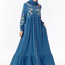 Новые зимние Бархатные макси длинные платья Элегантное Золотое Тиснение цветочный принт мусульманское платье m-4x
