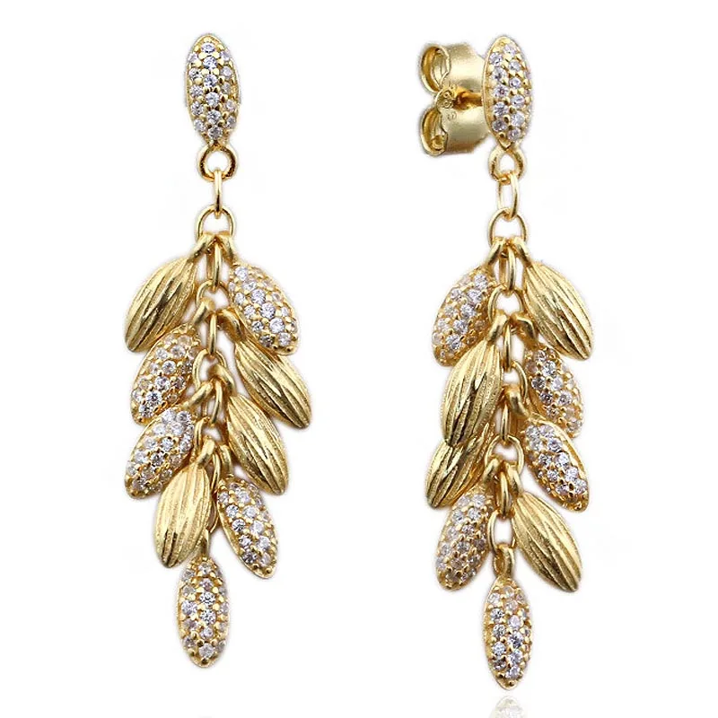 

Authentic 925 Sterling Silver Earring Golden Shine Floating Grains Crystal Studs Earring For Women Wedding Gift Diy Jewelry