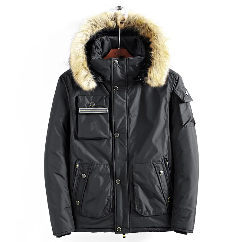 AIRGRACIAS мужская зимняя куртка со съемным капюшоном, теплое пальто, повседневные парки с хлопковой подкладкой, зимняя куртка с меховым воротником, мужская одежда - Цвет: Black